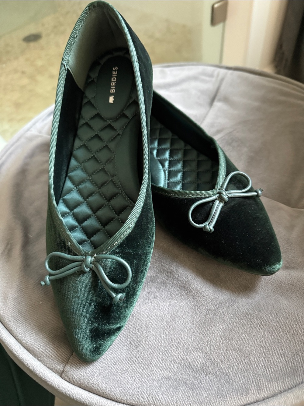 Birdies Goldfinch Women's Pointed Toe Velvet Ballet Flats Dark Green Size 7